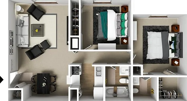 Two Bedrooms, One and a Half Bathrooms, 900 sqft, Walk-in Closet in Primary Bedroom Two Bedrooms, One and a Half Bathrooms, 900 sqft, Walk-in Closet in Primary Bedroom