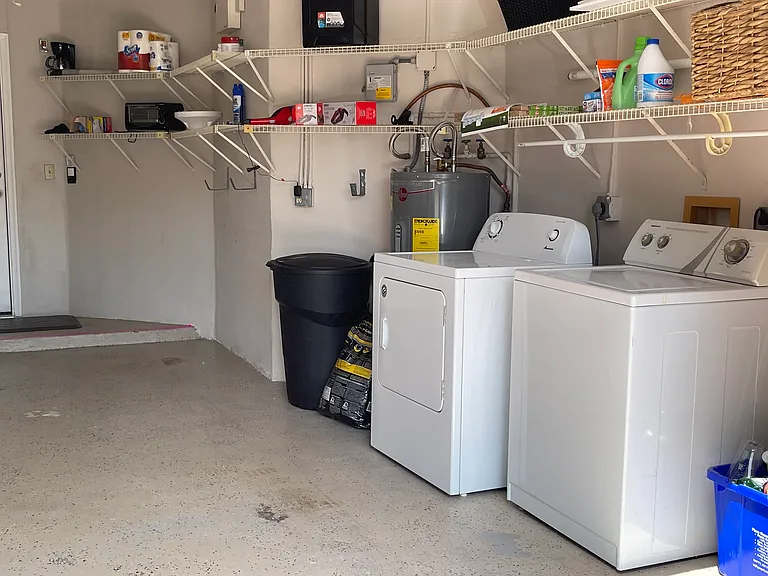 Washer and dryer in the garage.