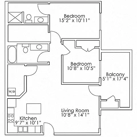 Floor plan 2 Bed, 2 Bath - B5 1050 SF