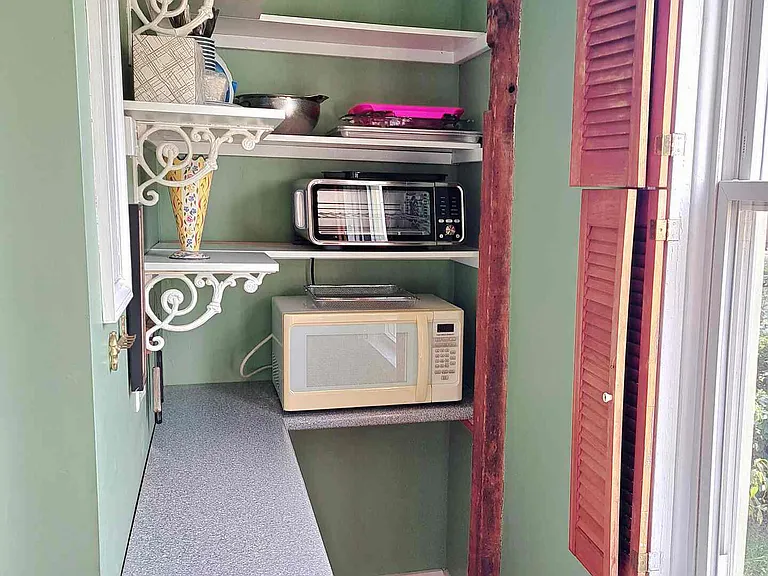 pantry with air fryer and microwave