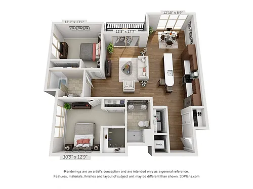 Floor plan High Rise Two Bedroom Style E