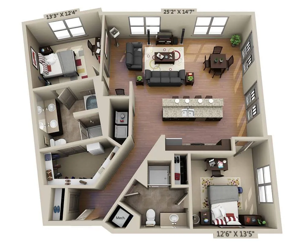 Floor plan Two Bedroom B2D