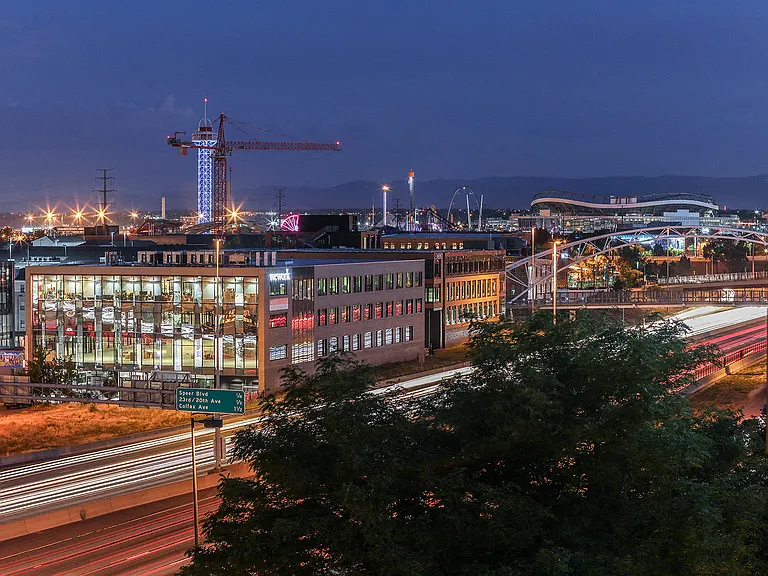 View of Coors Field and Denver skyline from Centric LoHi