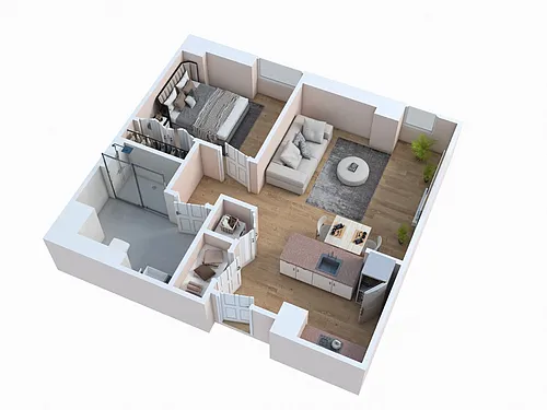 Floor plan 1 Bed 1 Bath - Marina