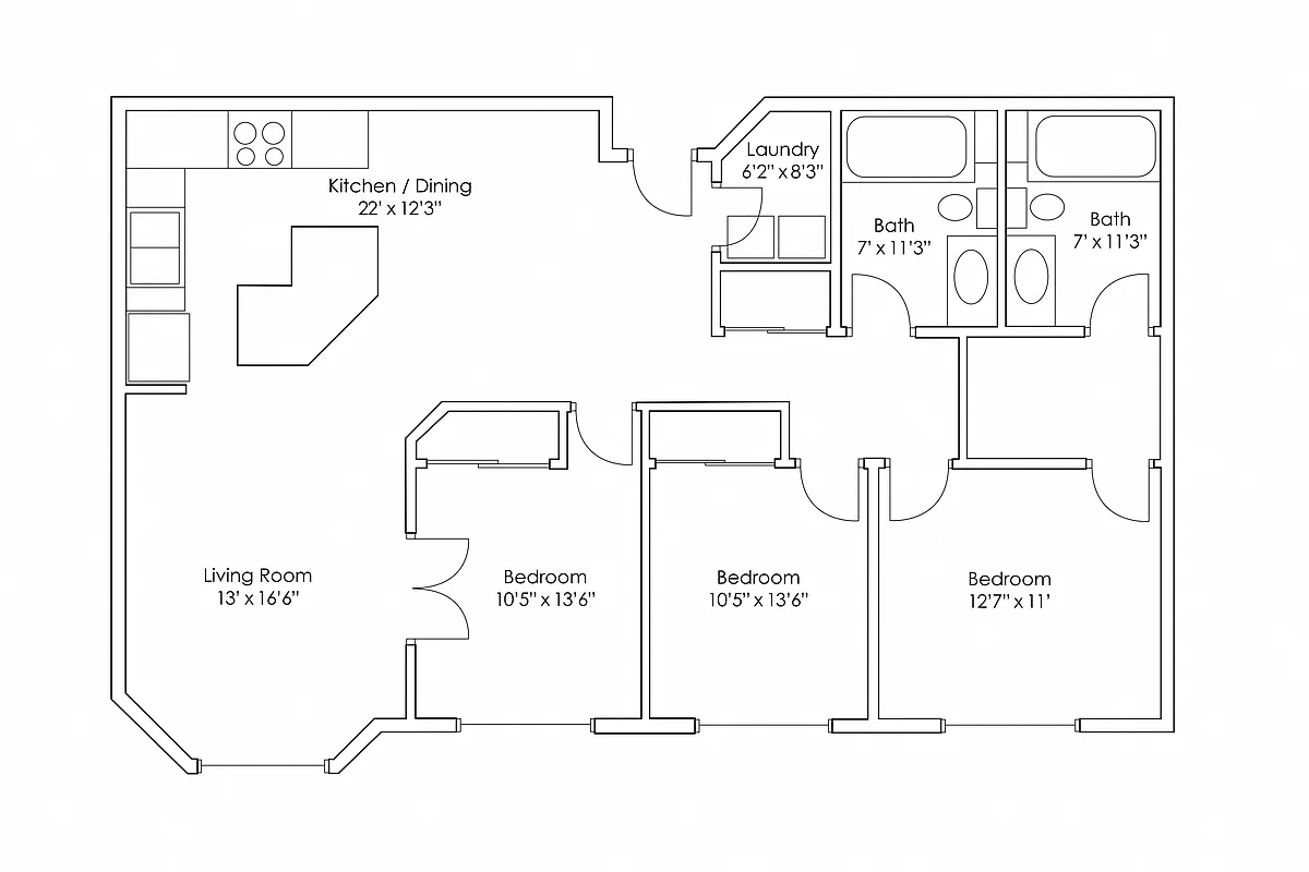 Floor plan 3 Bedroom 2 Bathroom