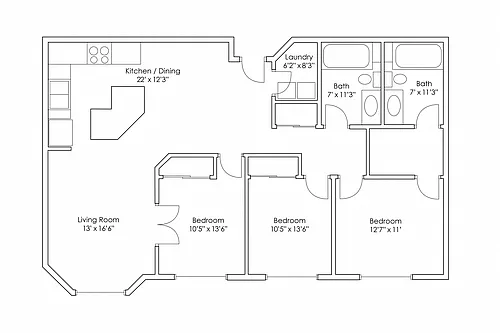 Floor plan 3 Bedroom 2 Bathroom