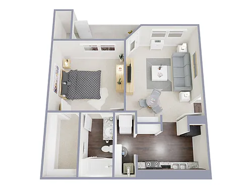 Floor plan 1 Bed, 1 Bath B