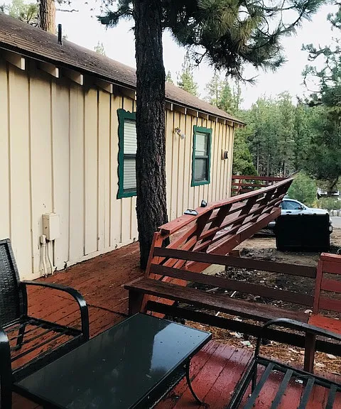 Deck with view toward rear of property.