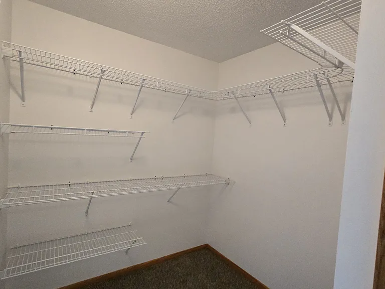 Walk-in closet with plenty of hang space and shelves.