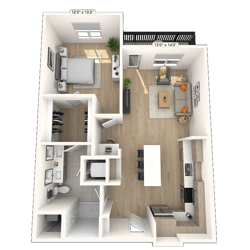 Floor plan A7 1x1 856 SF