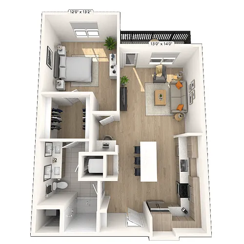 Floor plan A7 1x1 856 SF