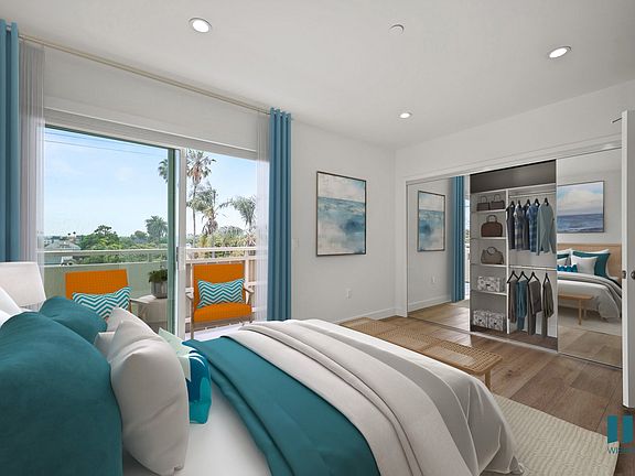 Large-Size Bedroom with Mirrored Closet with Built-In Organizers,Vinyl FLooring, Recessed Lighting, and Patio - Pacific Floor Plan
