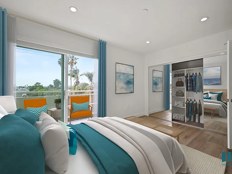 Large-Size Bedroom with Mirrored Closet with Built-In Organizers,Vinyl FLooring, Recessed Lighting, and Patio - Pacific Floor Plan