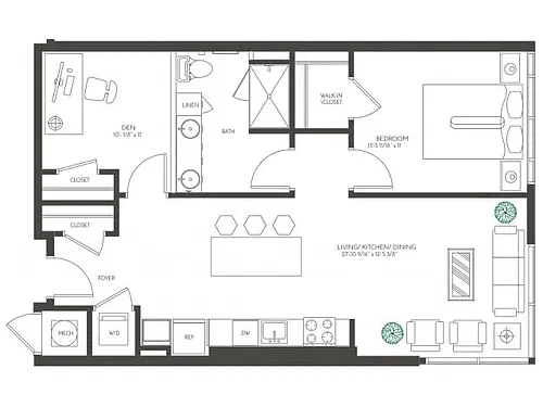 Floor plan One Bedroom Den