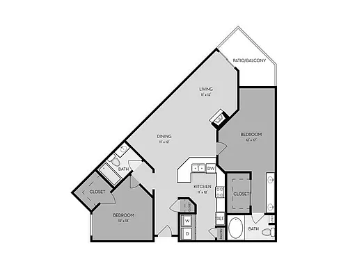Floor plan 2 Bed, 2 Bath E (Opal Plan - Renovated)
