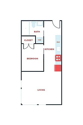 Floor plan 1 Bed, 1 Bath - Apt B