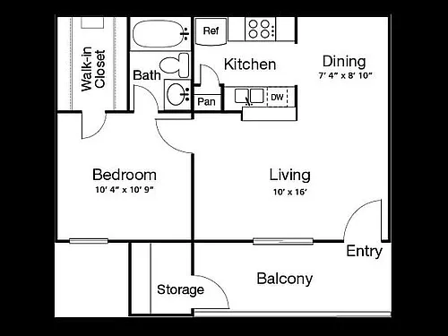 Floor plan 1 Bed, 1 Bath A (80% Income Restricted)