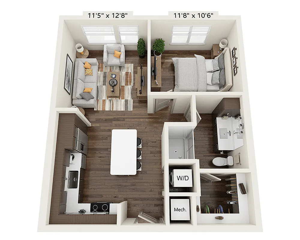 Floor plan One Bedroom A1D-III