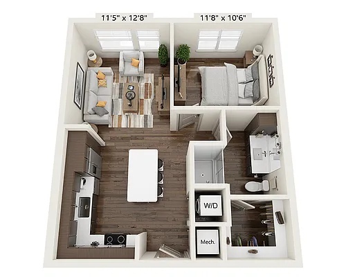 Floor plan One Bedroom A1D-III