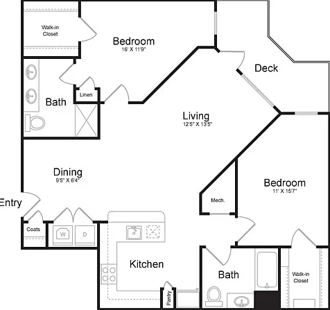 Two Bedroom Two Bath (1196 SF) Two Bedroom Two Bath (1196 SF)