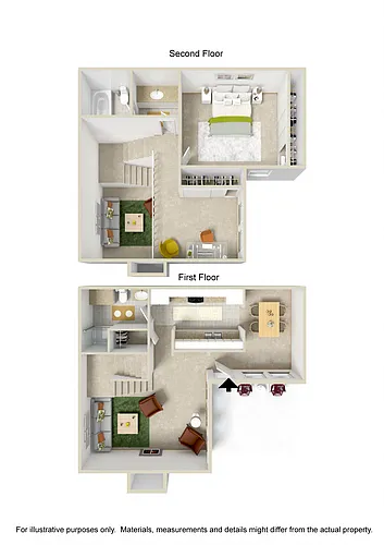 Floor plan 1 Bed Townhouse w/ Loft