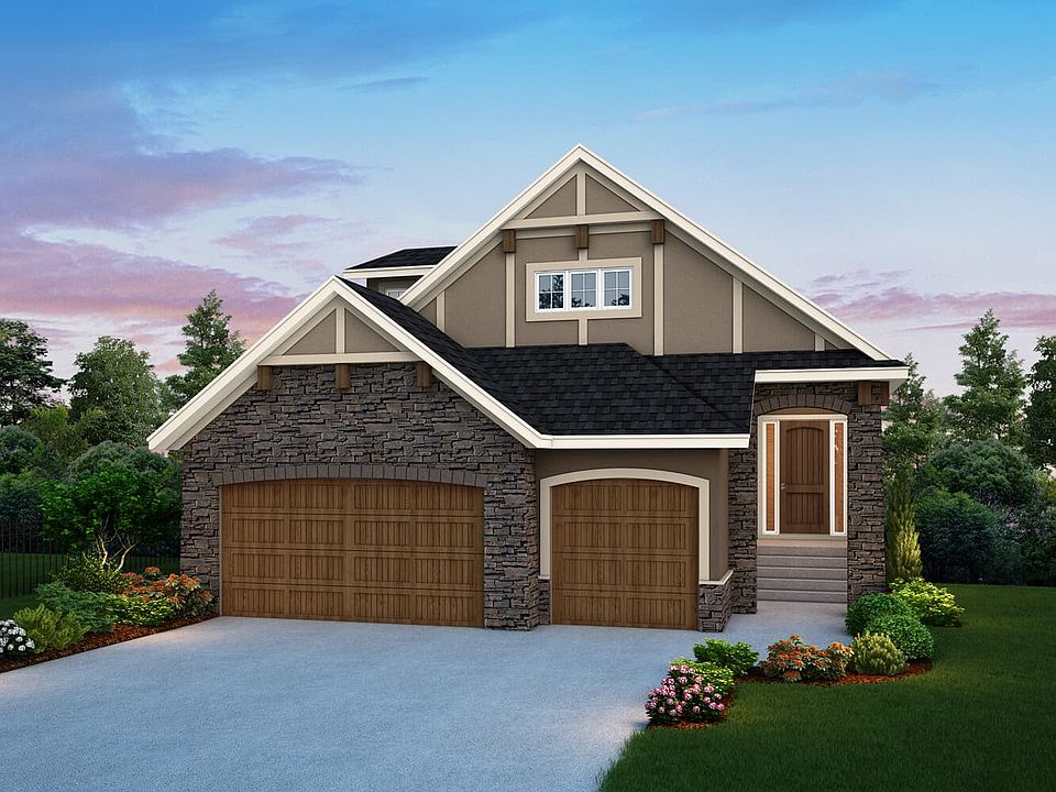 Exterior view of the French Chateau Elevation for the Sereno model by Brookfield Residential in Calg