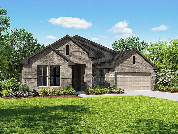 Elevation B is a single story full brick home design with herringbone brick details. Many designer c