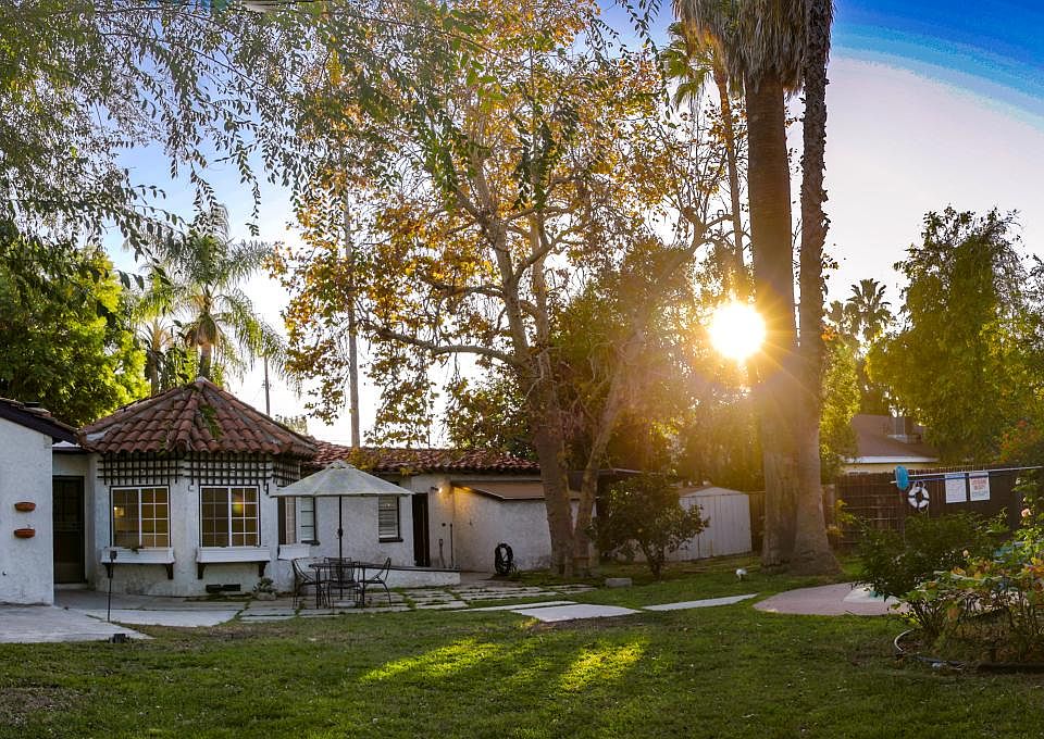 Huge backyard with pool, fruit trees, garden and roses.
