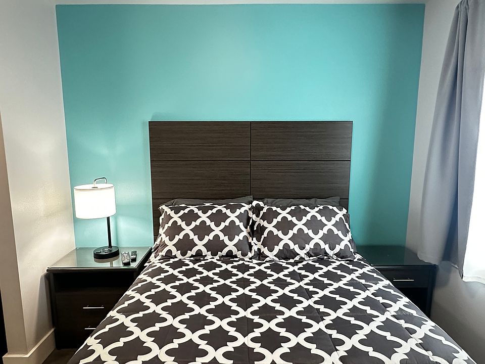 -Queen size bed - 4 pillows, comforter, sheet set, mattress protector
-2 nightstands
-bedside lamp with wireless phone charging