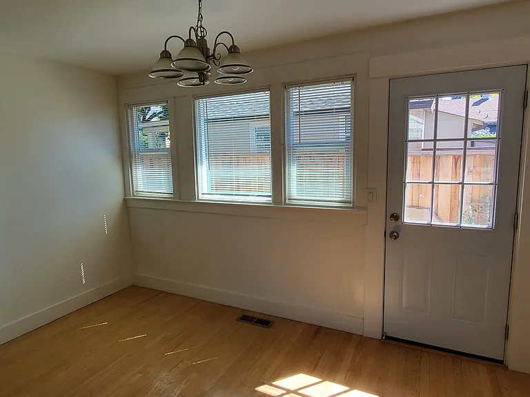 Dining area with outside door
