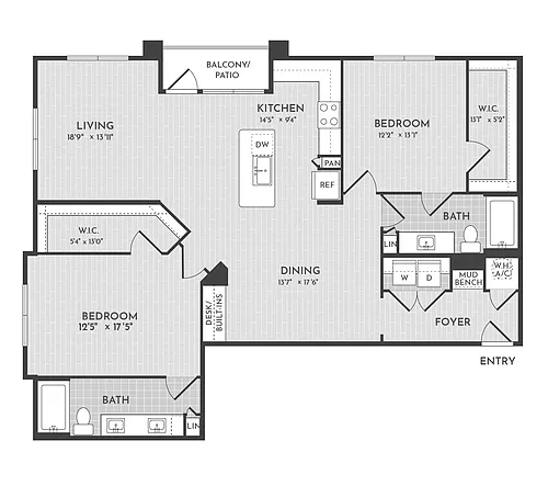 Floor plan 2BR 2BA (1457 SF)