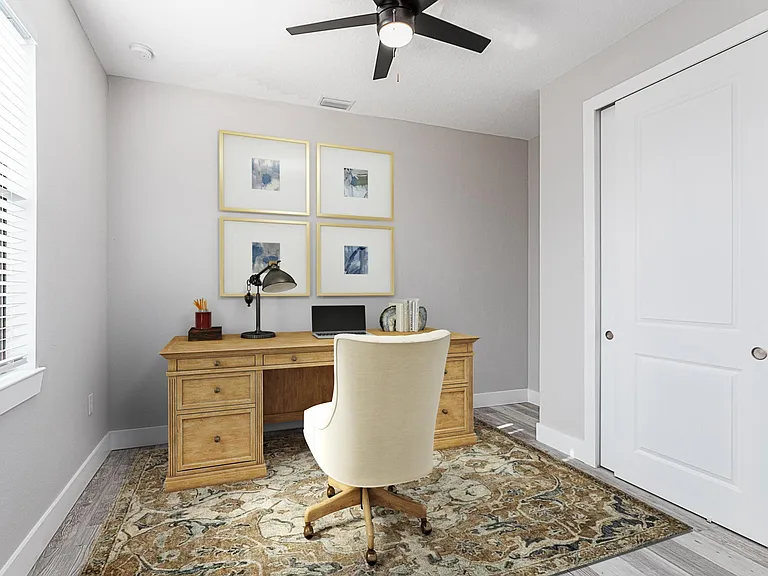 Middle room, design can easily support bedroom or office space. Beautiful natural light. Closet space