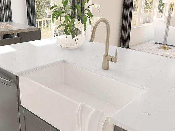 Apron front sink in kitchen