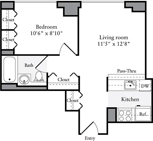 Floor plan 1 Bedroom E