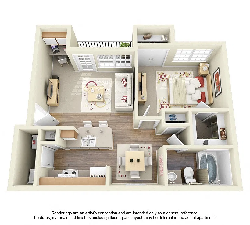 Floor plan 1 Bed 1 Bath- 680 Sq. Ft.