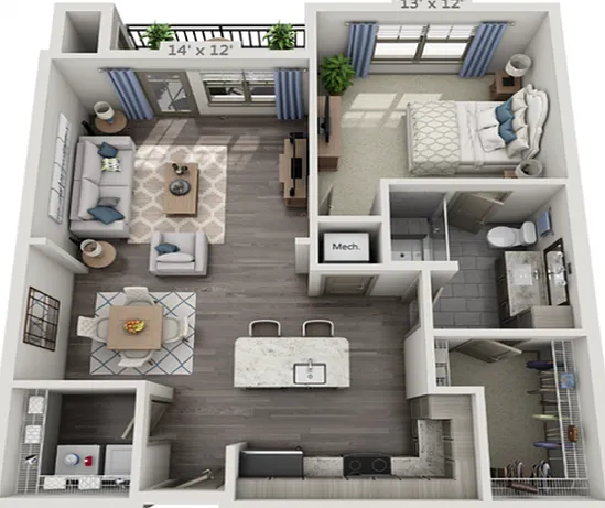 Floor plans are artist's rendering. All dimensions are approximate. Actual product and specifications may vary in dimension or detail. Not all features are available in every apartment. Prices and availability are subject to change. Floor plans are artist