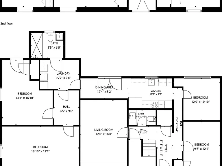 Two-level layout with multiple bedrooms, several baths, dedicated laundry, and defined living, dining, and kitchen areas.