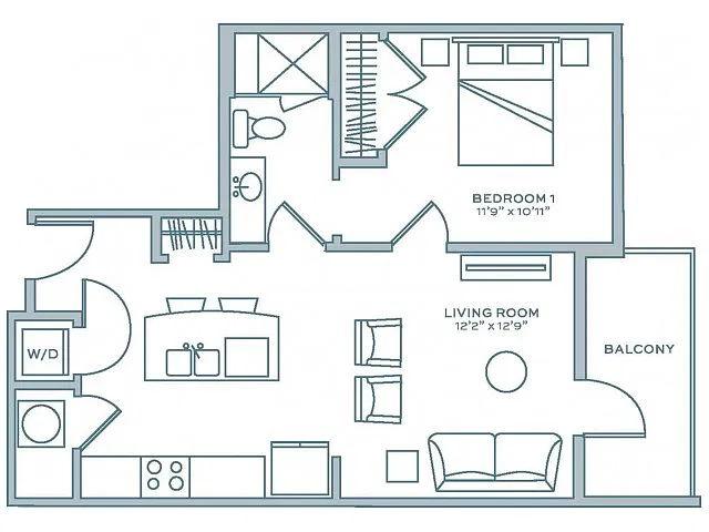 Floor plan One Bedroom One Bath (663 SF)