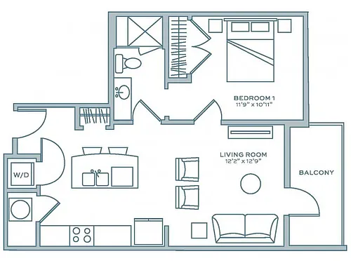 Floor plan One Bedroom One Bath (663 SF)