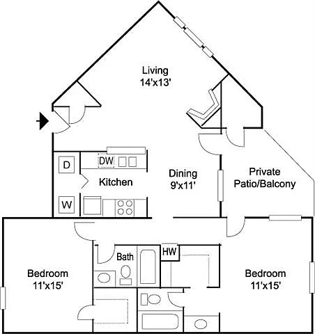 Floor plan Windsor 2BR 2BA 1055 sq ft