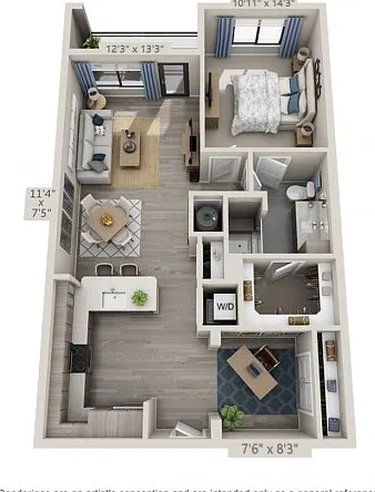 Floor plans are artist's rendering. All dimensions are approximate. Actual product and specifications may vary in dimension or detail. Not all features are available in every apartment. Prices and availability are subject to change. Floor plans are artist