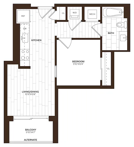 Floor plan JR 1 Bed/1 Bath-E2