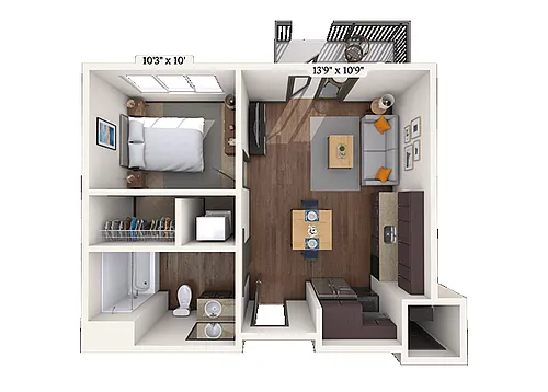 Floor plan Traditional 1x1 505 SF