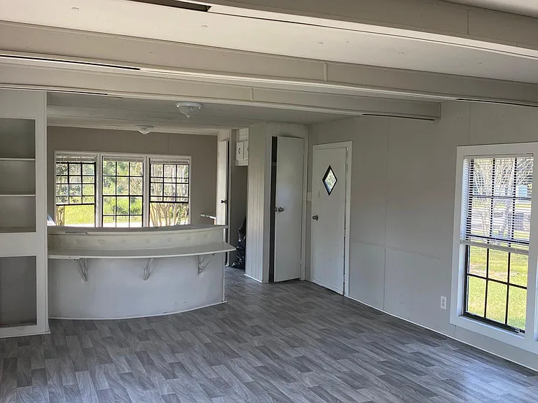 Living room and kitchen bar top view