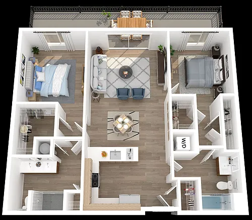 Floor plan 2 Bedroom 2 Bathroom with Private Outdoor Space