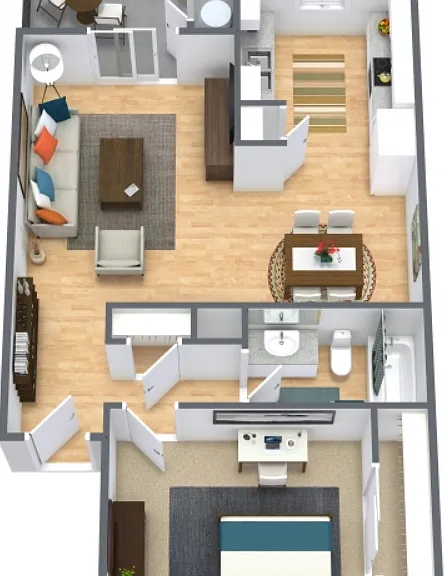 1 Bedroom 1 Bathroom Floorplan Diagram