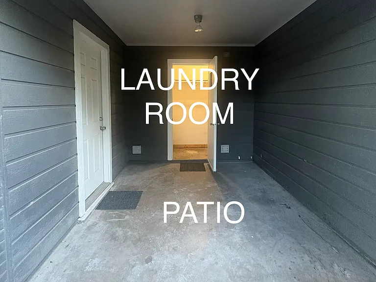 Private backyard patio, perfect for relaxing or entertaining. The laundry room features a double-stack washer and dryer, plus a hanging clothes rod and storage shelf ideal for organizing laundry supplies, boxes, bikes, and more.
