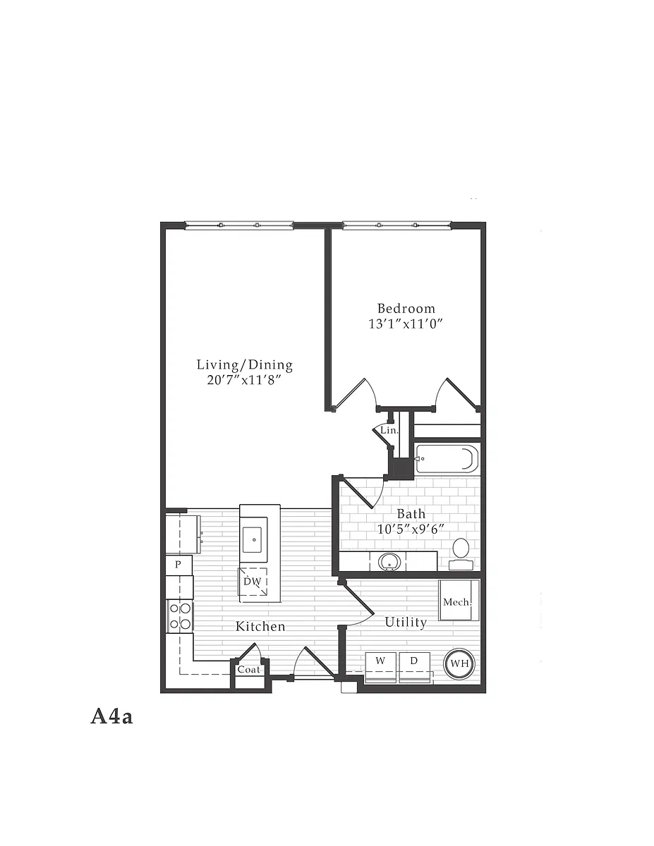 Floor plan 1 Bed/1 Bath ANSI-A4a