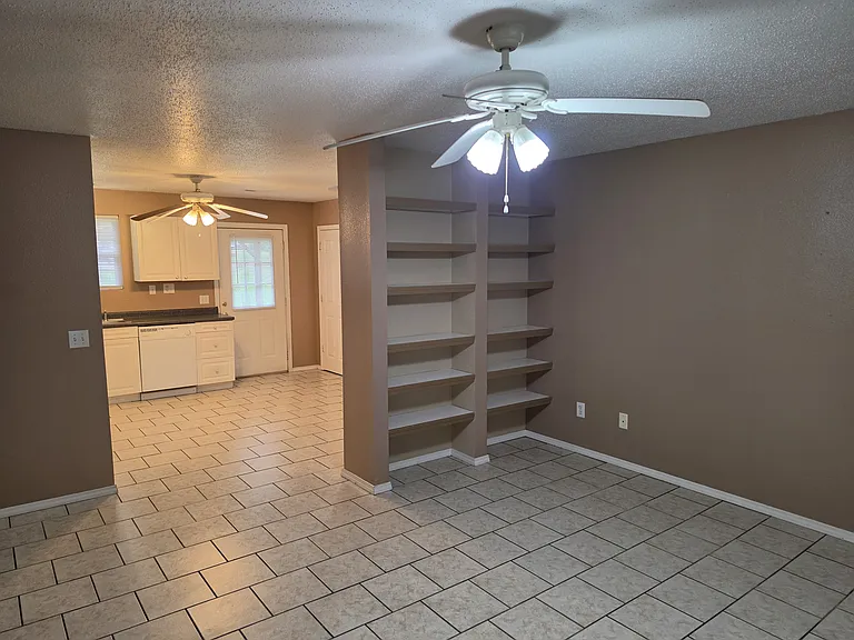 Living room with built in bookcase
