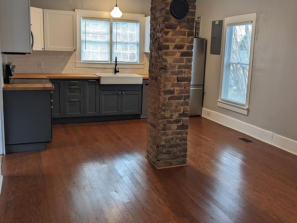living room/kitchen, original bead board ceilings, new kitchen cabinets and appliances